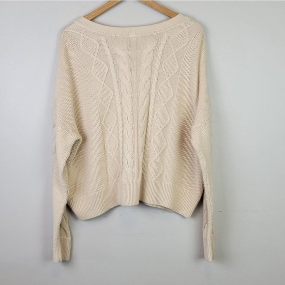 Cabi Cropped Cable Knit Pullover Sweater Vneck Neutral L - Picture 6 of 12